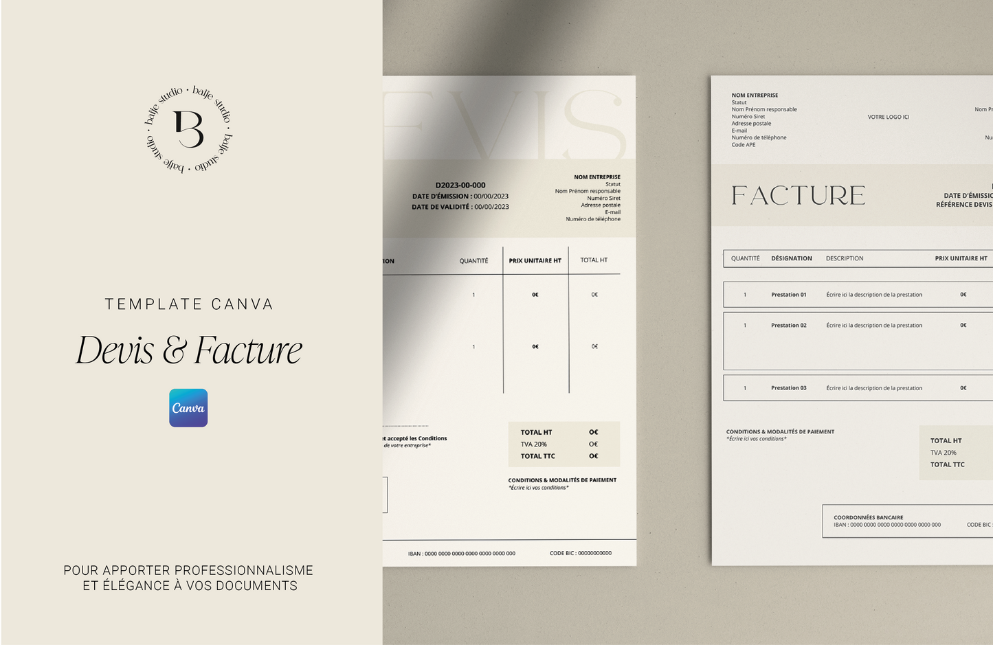 Template Canva | Devis & Facture : pour apporter professionnalisme et élégance à vos documents